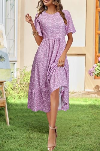 Image of STYLEWORD Womens Summer Casual Short Sleeve Flowy Midi Beach Dress