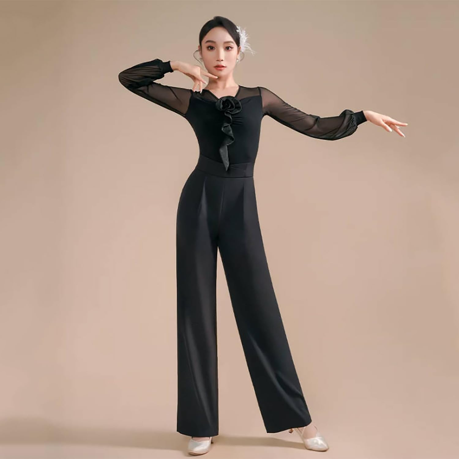 Pantalones Baile Latino Mujer Pantalones Anchos Baile De Salón Ropa De Baile Entrenamiento Diario Estándar Nacional para Mujer