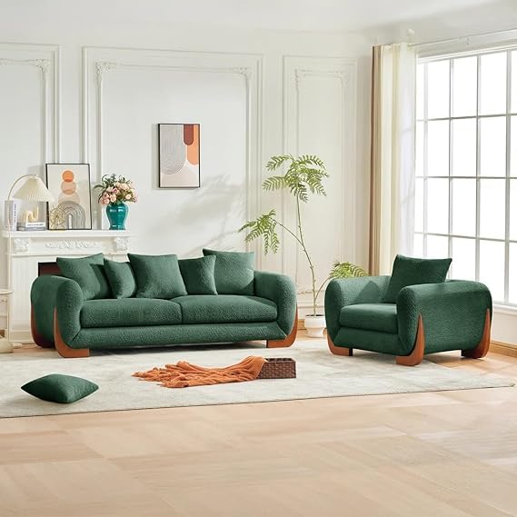 Image of A to Z Furniture Modern Sofa Set Luxury Boucle Febric Sofa in for Home Living Room & Office (3+1+1=5 Seater Sofa Forest Green)