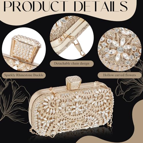 Quelay 4 Pcs Women Rhinestone Clutch Purses Jewelry Set Silver Clutch Evening Bag Bling Crystal Necklace Dangle Earrings Sparkly Bracelet for Wedding Formal4