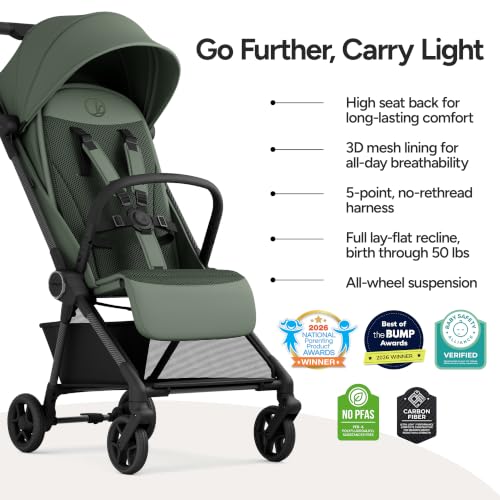 Image of Mompush Nexis Carbon Fiber Lightweight Travel Stroller, Carry-On, Forest