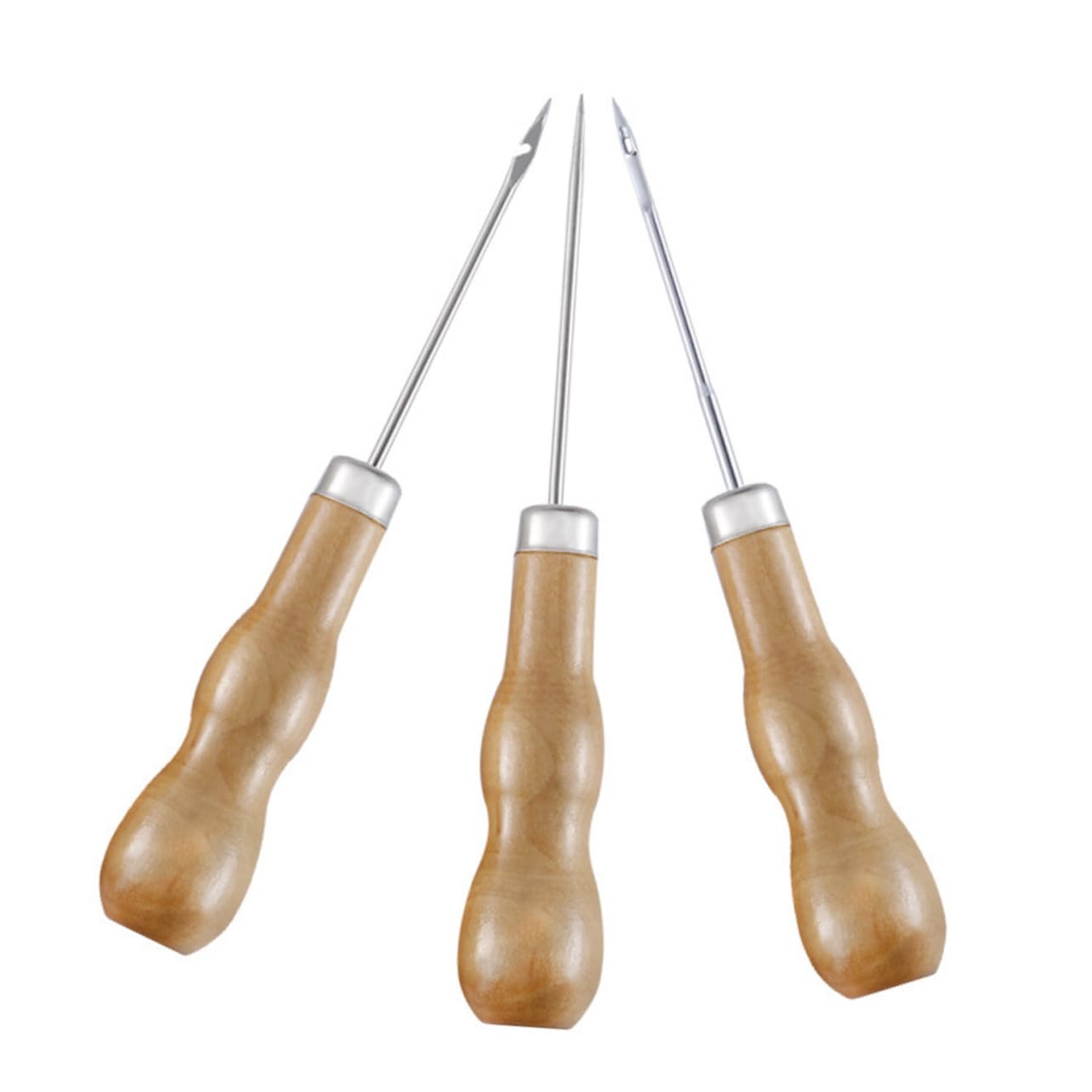 3Pcs Leather Stitching Awls Wood Handles DIY Sewing Prickers for Shoe Repair and Leather Craft Supplies Ergonomic Design for Comfortable Grip