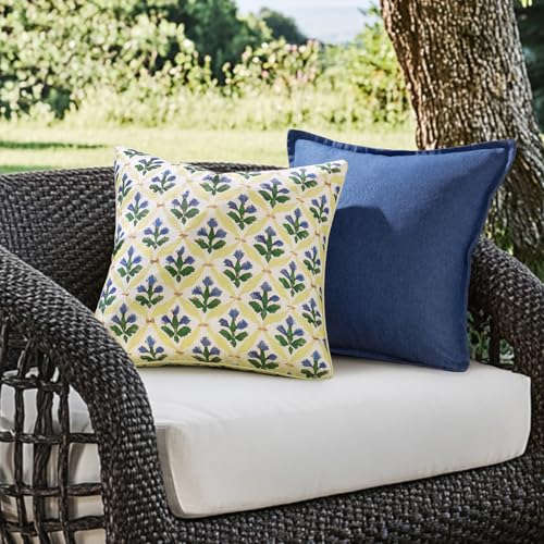 Image of MIULEE Floral Decorative Pillow Covers Set of 2,Block Print Throw Pillowcases Outdoor Boho Farmhouse Vintage Summer Accent Cushion Covers for Couch paito Garden Sofa Bed 18x18 Inch, Yellow-Blue