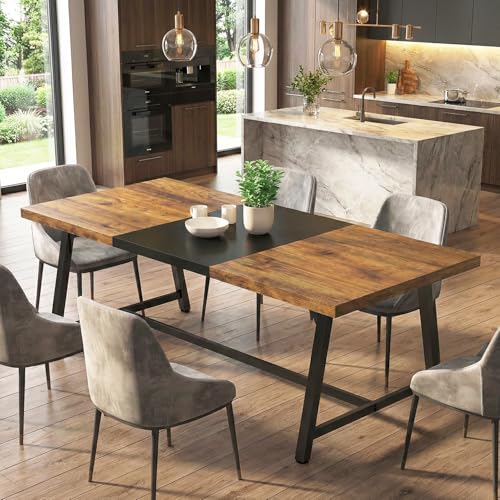 Image of Klaxon Foldable Dining Table [6] Seater with Metal Legs, Space-Saving Convertible Table, Engineered Wood, Home Dining Room (AW & Black, Kryo) (FD & Black)