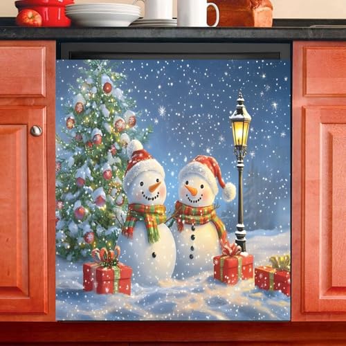 Two Cute Snowman Snow Dishwasher Magnet Cover Sticker Panel Decal Refrigerator Magnetic Decorative