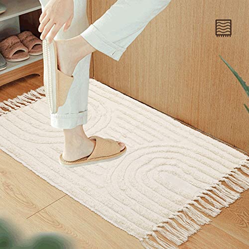 Leevan Boho Bathroom Rugs 2.3'X3.6', Durable Outdoor Doormats With Tufted, Handmade Cotton Woven Throw Rugs Floor Mat For Entryway Kitchen Porch Front Door #TOP3