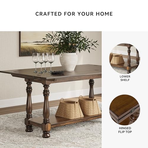 Image of Signature Design by Ashley Sturlayne Flip Top Sofa Table, Expandable Console to Dining Table, Drop Leaf Design with Hardwood Solids, Space-Saving Multi-Use Furniture for Living Room, Brown