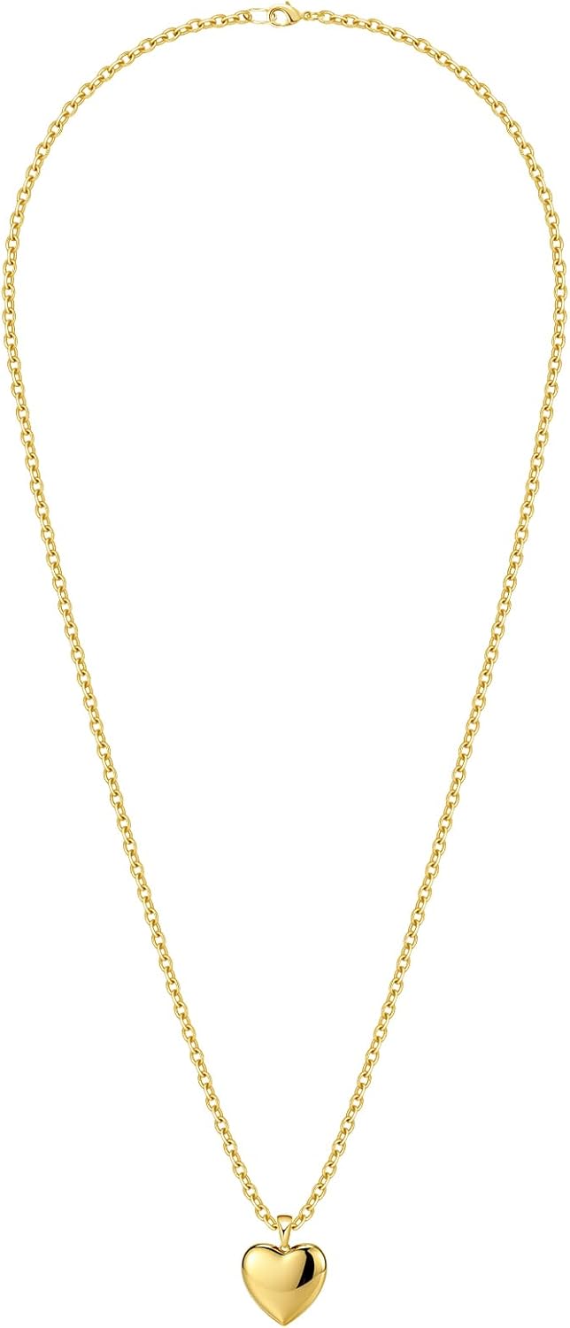 Chunky Gold Necklace for Women - 16k Gold Plated Long Chunky Puffy Heart Layered Necklace Thick Pendant Bold Statement Necklaces for Women - Image 9