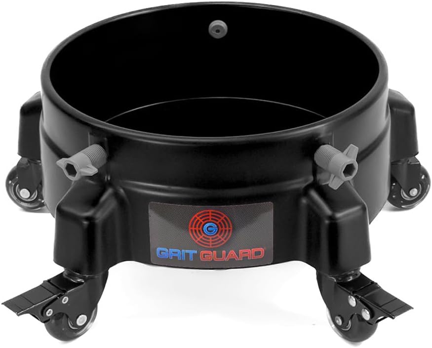 GRIT GUARD Bucket Dolly with Wheels - Rolling Detailing Wash Bucket with 5 Wheels and 2 Locking Casters Compatible with 2.5, 4, 5 and 6 Gallon Buckets (Black, 2" Roller Bearing)