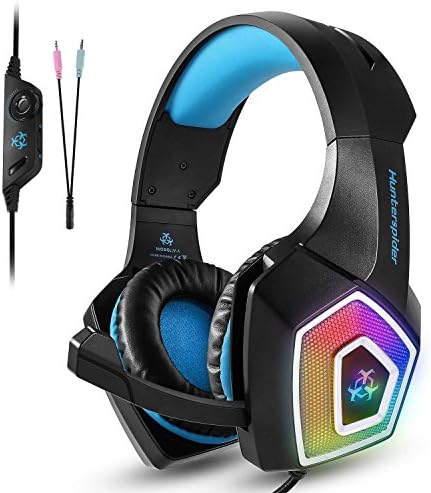 Gaming Headset, SEPOVEDA PS4 Gaming Headset for PC, Xbox One, Noise Cancelling Over Ear Gaming Headphones with Mic, LED Light, Bass Surround, Soft Earmuffs for Laptop, Mobile and Switch (Blue)