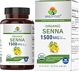 Brieofood Organic Senna 1500mg, 45 Servings, Vegetarian, Gluten Free, 90 Vegetarian Tablets