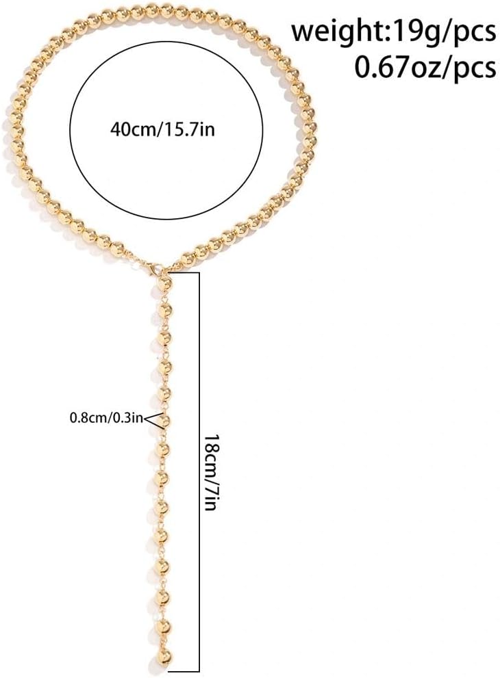 Vintage Gold Round Beaded Lariat Necklace for Women,Dainty Long Y-Shaped Statement Pendant Necklace,Personalized Trendy Jewelry Accessories Gift - Image 3