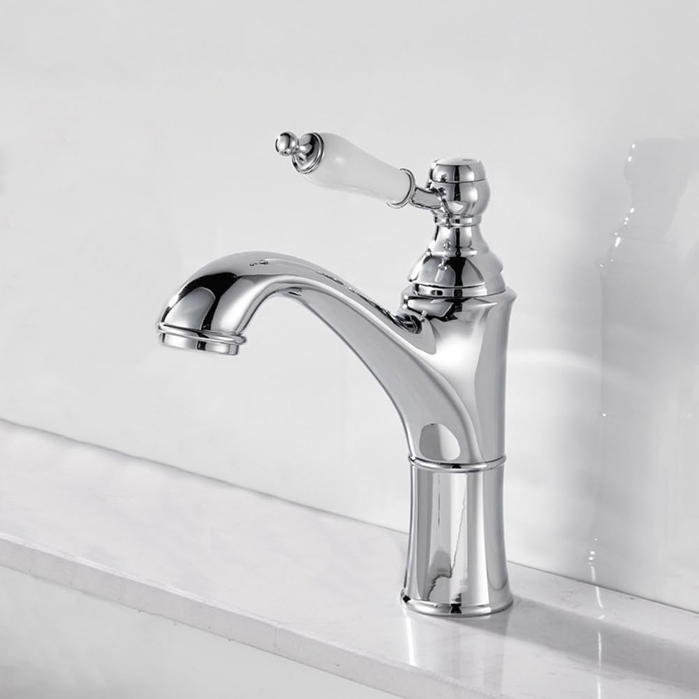 Rubinetto Lavabo Rubinetto Bagno, Stile Anticato Vintage Ottone Monocomando Miscelatore Bagno, Miscelatore Lavabo, Cromo, Argento