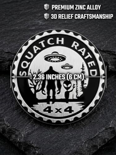 Image of 2 pcs Car Emblem 4 x 4 Metal Automotive Badge 3D Metal Car Badges Emblems Round Emblem Decals Car Badge Decals Stickers Compatible with Vehicles Trucks SUV RV Decorations (Squatch Rated-C)