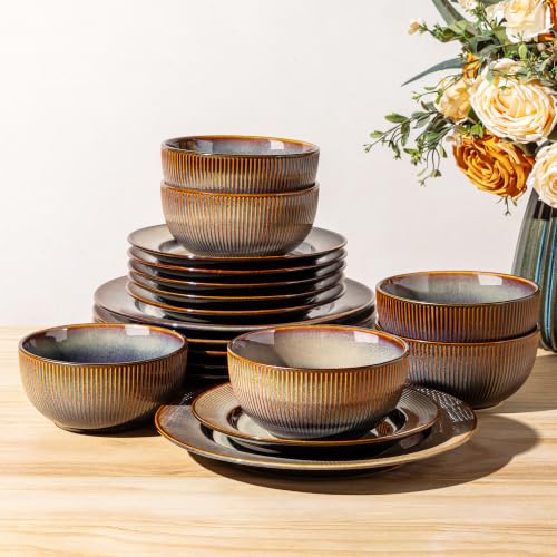 Image of TheTerra Ceramic Dinnerware Set for 8, 24-Piece Plates and Bowls Set