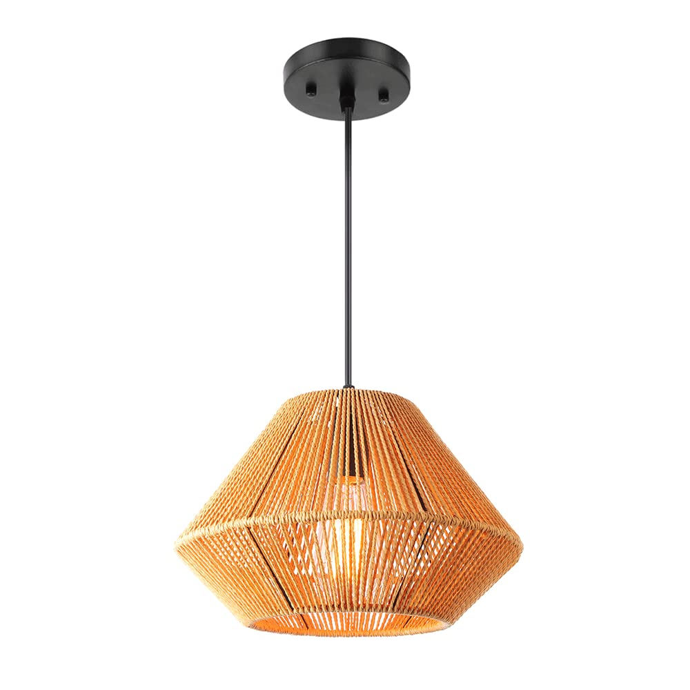Suspension en corde de papier E27 lustre rétro jaune brun pour salle à manger