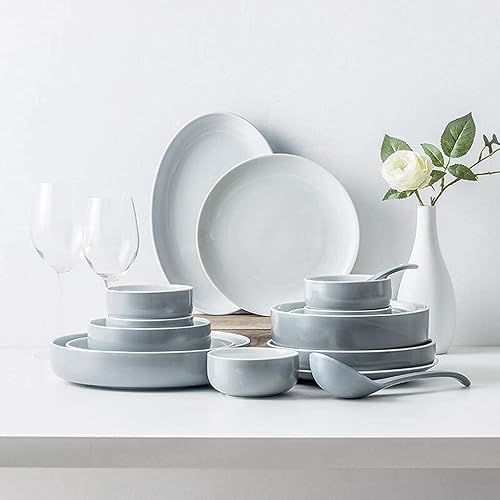 Juego de vajilla de China, juego de vajilla de cerámica, 28 piezas azul nórdico minimalista juego de vajilla platocuencocuchara