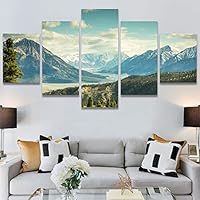 SIGNWIN 5 Panel Canvas Wall Art Modern Art Expressive Farmhouse/Country Landscape Mountain Top Multicolor Photography for Home Decorations Ready to Hang - 60