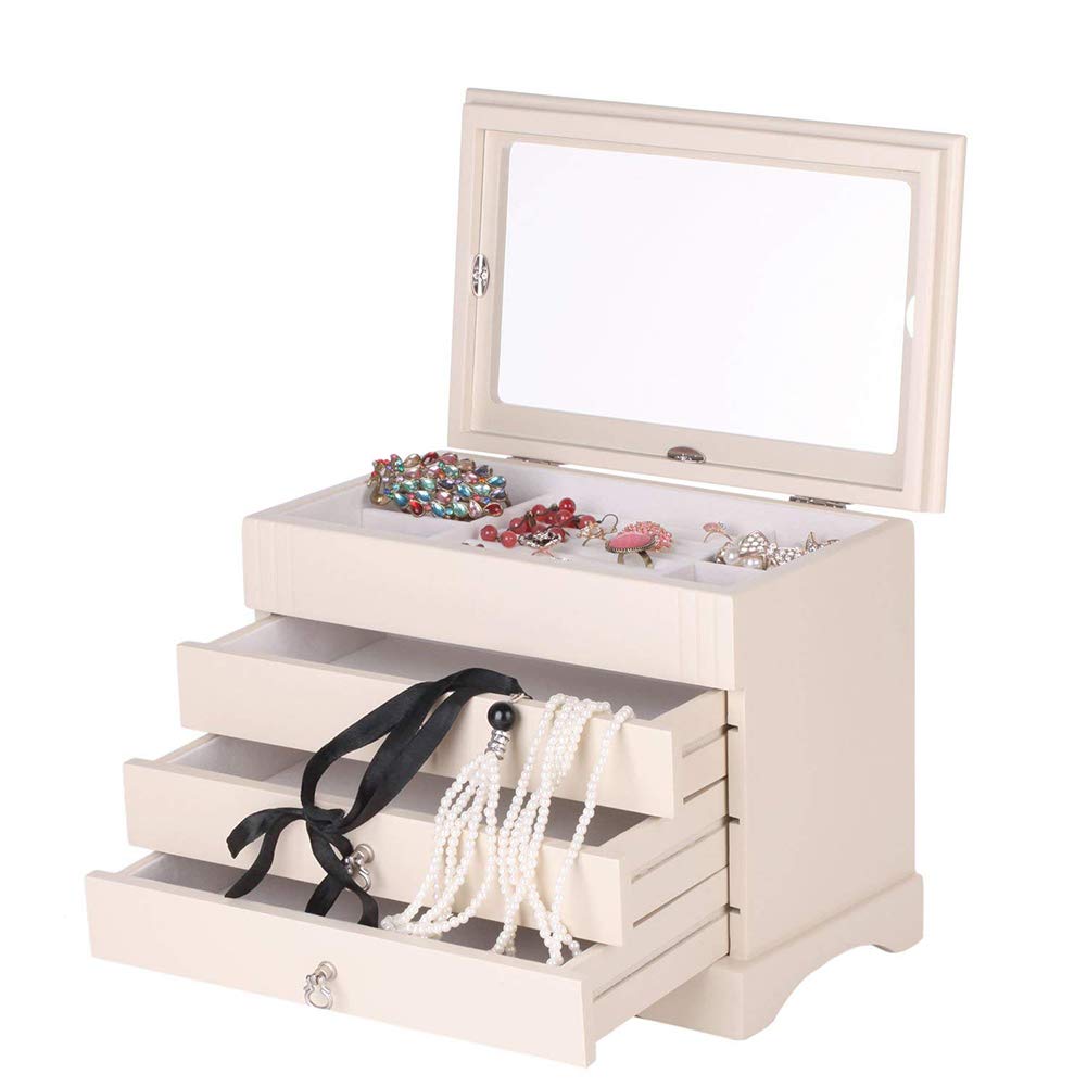 Joyero Almacenamiento Bandeja extraíble para Cajas Caja de Almacenamiento Caja de Almacenamiento Accesorios de Almacenamiento de joyería Cajón Grande Multicapa con Cerradura
