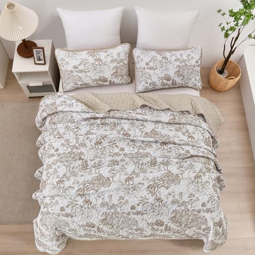 Edredón botánico King WONGS Bedding con 2 fundas de almohada caqui de microfibra 4