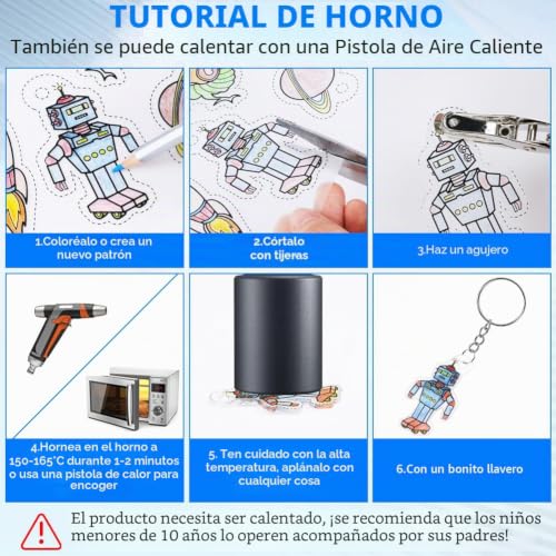 Miniatura 2 de Ainiv Diy Material Plastico Magico Termocontraíble, 20 Plástico Magico Artística Retráctil En Blanco Con 130 Llaveros, Kit Para Hacer Llaveros Para Diy Adornos Adolescentes De 14