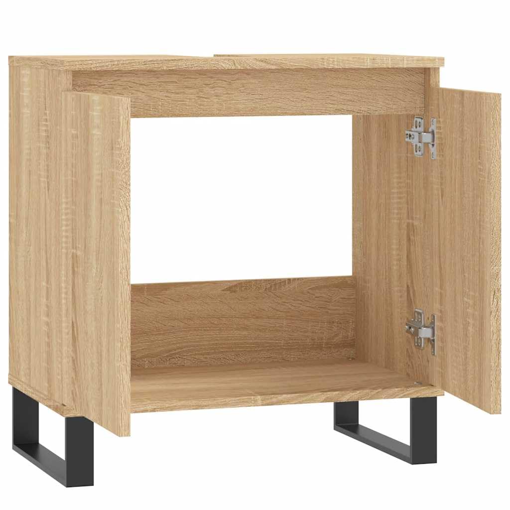 Szafka łazienkowa Sonoma dąb z materiału drewnopochodnego i żelaza, 58 x 33 x 60 cm, 1 półka z 2 drzwiami, dużo miejsca do przechowywania mebli łazienkowych i mebli łazienkowych w toalecie