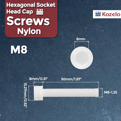 Image of 20pcs Socket Head Cap Screws - [M8-1.25 x 50mm] Nylon Hexagon Socket Head Cap Screw Plastic Allen Bolts for Device Fixing Mould Manufacturing Use, White