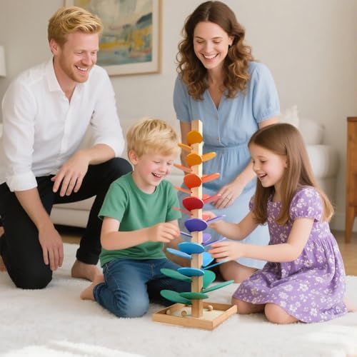 Holz-Kugelbahn Klangbaum Lernspielzeug für Kinder, Musikbaumspielzeug, klangbaum Holz, Montessori Spielzeug Ab 3 Jahre mit 10 Regenbogenbälle, 6 Bunte Ebenen Für Mädchen Junge
