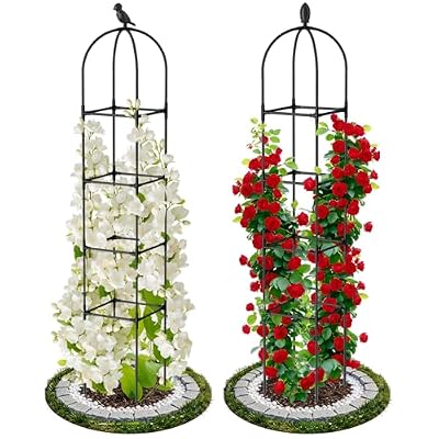 2 Pack Garden Obelisk Trellis for Climbing Plants, 71" Rustproof Metal Tower Plant Support Cages, Rose Trellis for Tomato Potted Flowers Vegetables Vines, Indoor Outdoor Garden Patio