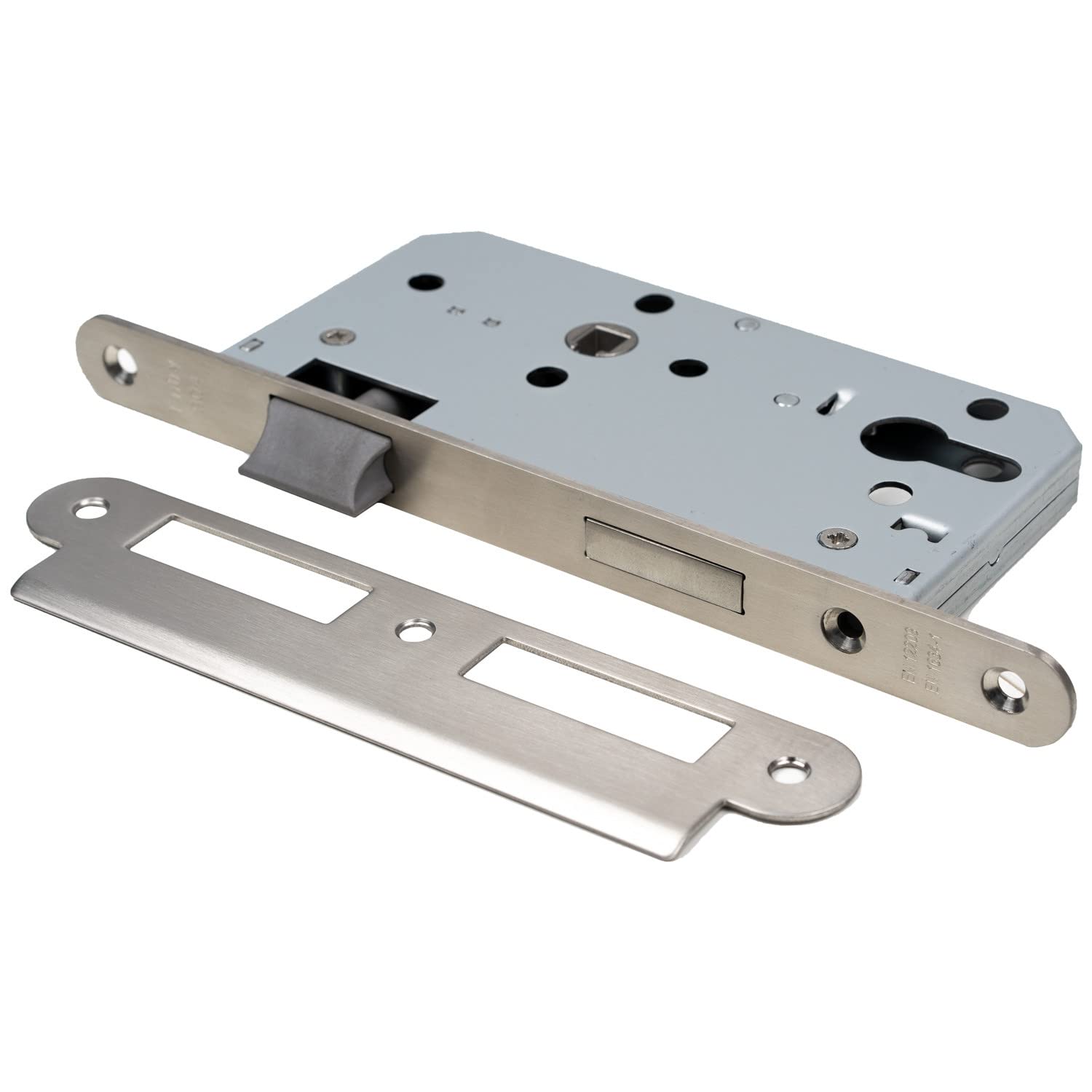 Serrure à larder FELGNER cylindre profilé | pour de porte en bois | Boîtier de serrure en tôle galvanisée + loquet en plastique | Têtière 20mm - axe 55mm - Din gauche et droite