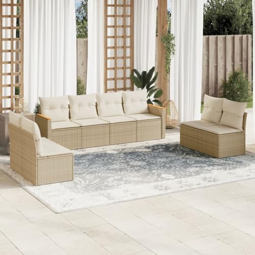 Zeehear 8-Piece Garden Sofa Set, Weather-Resistant Beige Rattan Outdoor Furniture