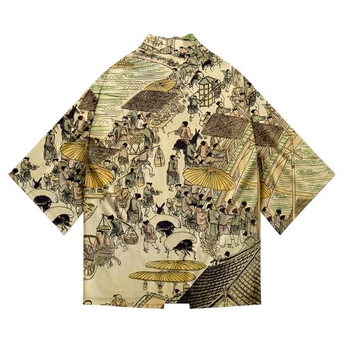 AMOMA Men Japanese Kimono Lightweight Loose Breathable Casual Cardigan Coat Top Yukata Jacket(4XL,Color03)4