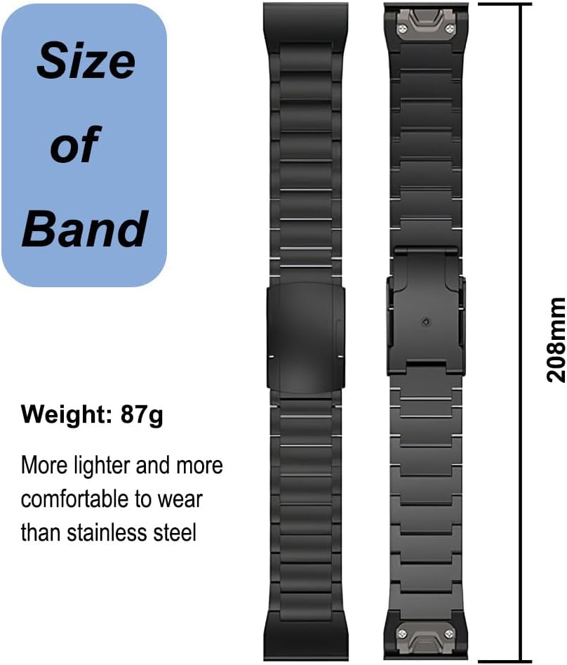 Titanium Band for Garmin Fenix 8 (51mm)/Fenix 7X/6X/5X/Fenix 3 HR, Descent Mk2i Mk2, Tactix 7, Enduro 2 3, Epix Pro Gen 2 (51mm) - 26mm Quick Fit Watch Band Metal Strap for Garmin Watch - Image 5