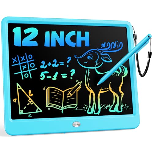 Image of Bravokids 12 Inch LCD Writing Tablet for 3 Year Olds - Electronic Drawing Pad and Doodle Board as Educational Birthday Gifts for Girls and Boys (Blue)