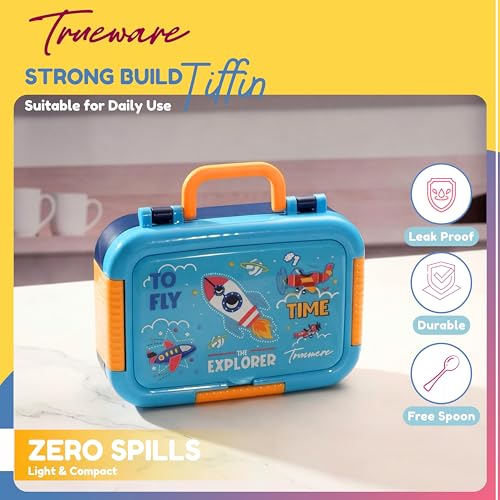 Image of Trueware Galaxy 3 304 Stainless Steel PU Insulated Lunch Box with Three Compartment BPA Free, Food Grade Ideal for School, Picnic, Office & Outdoor - 520ml