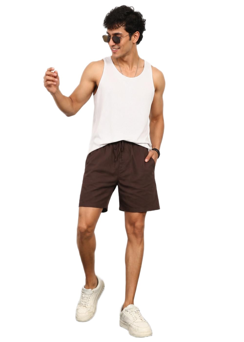 Men's Classic Brown Solid Linen Regular Fit Casual Shorts – Mid-Rise Elasticated Waistband S to XXL-picture-19