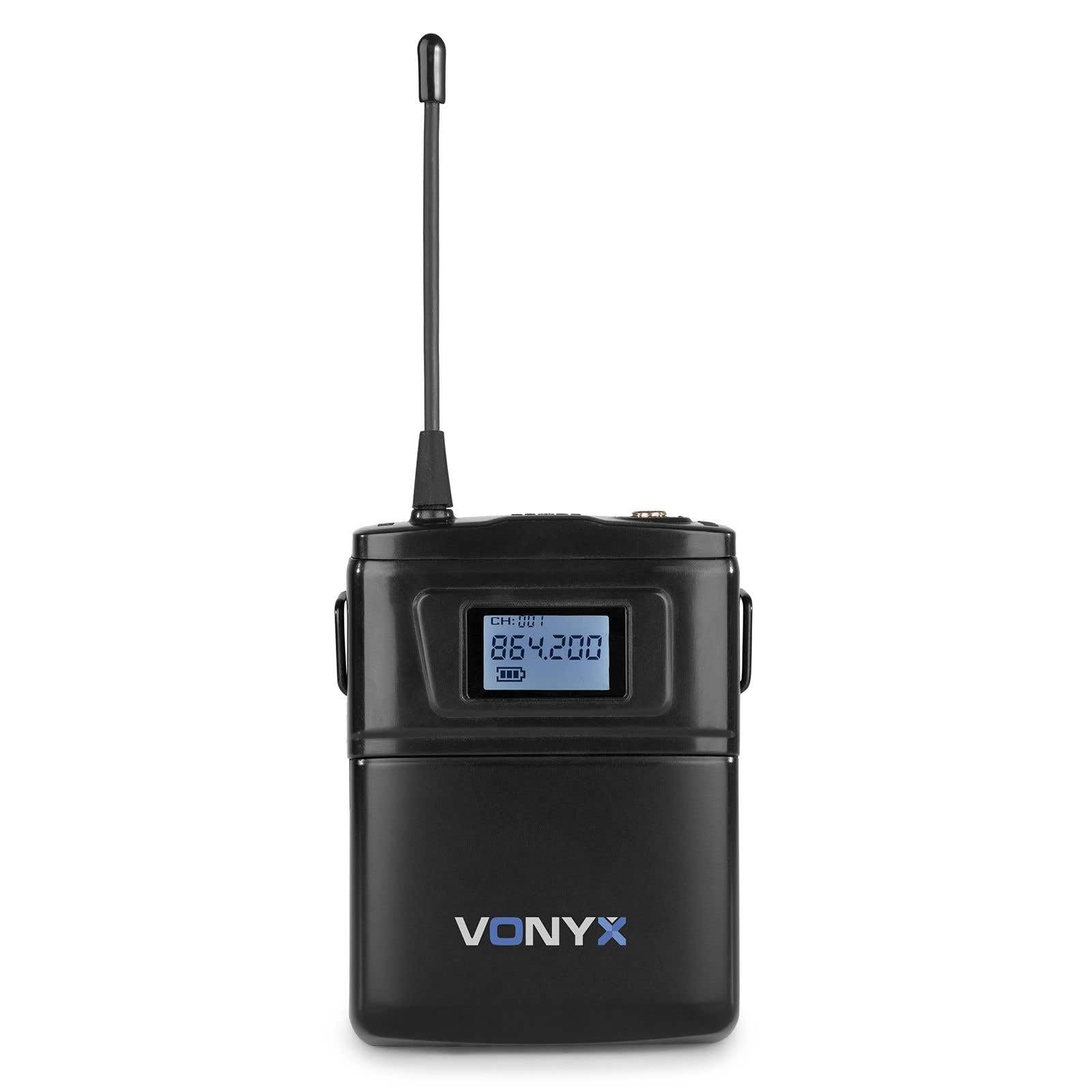 Vonyx WM62B Set de Micrófono Inalámbrico Doble de Diadema y Solapa, con 2 Microfonos Inalambricos de Diadema, 2 Micros Inalambricos de Solapa, 2 Petacas y Receptor, Microfono Reuniones, Micro Cantar