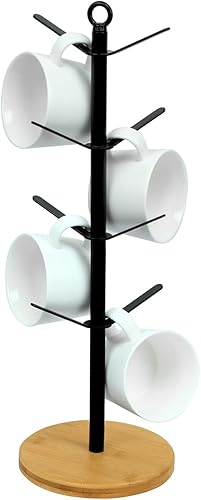 simesove Soporte para colgar tazas, soporte para tazas de café con 8 ganchos, soporte de metal con forma de árbol de café, base de bambú para