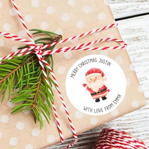 Image of Personalized Christmas Stickers, Custom Name Waterproof Christmas Gift Tags for Gift Box Holiday Decorations, Stockings, Party Favors (Santa Claus 4)