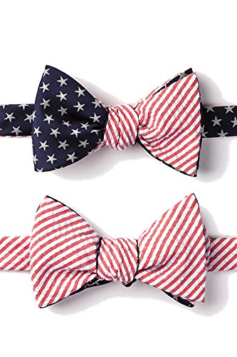 Mens American Flag Stars & Stripes Reversible Self Butterfly Bow Tie #TOP2