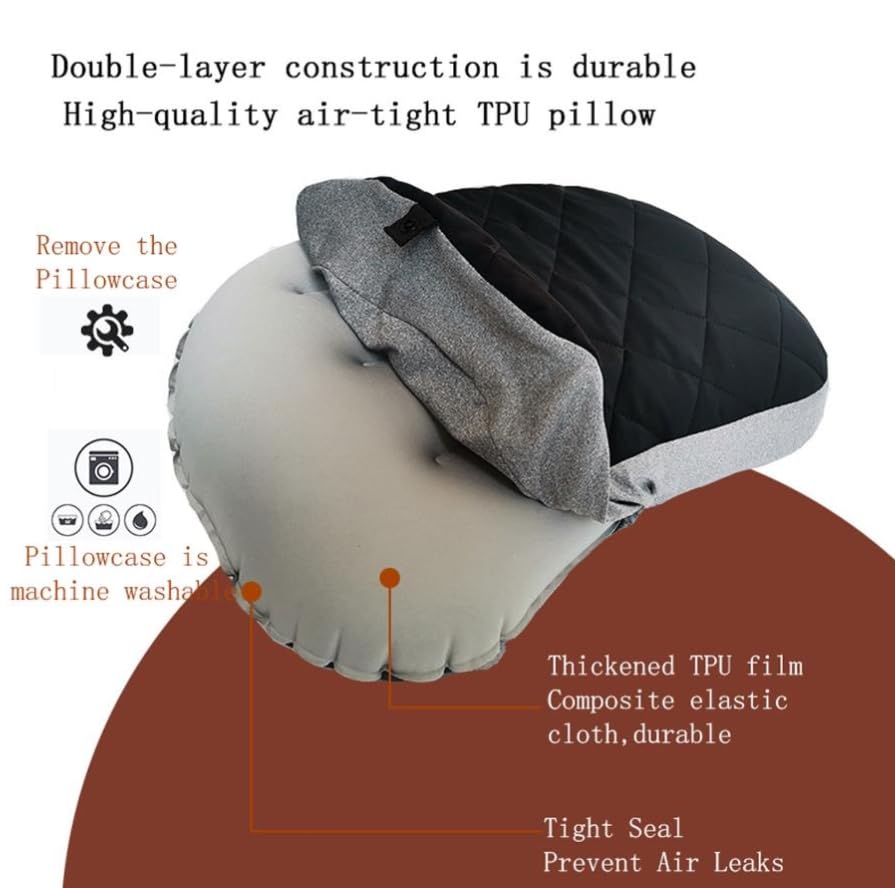 Luminexia Oreiller de Camping Gonflable,Oreiller de Plage Compressible Ultraléger avec Housse Amovible,Coussin de Voyage Ergonomique Confortable pour Le Soutien Lombaire du Cou