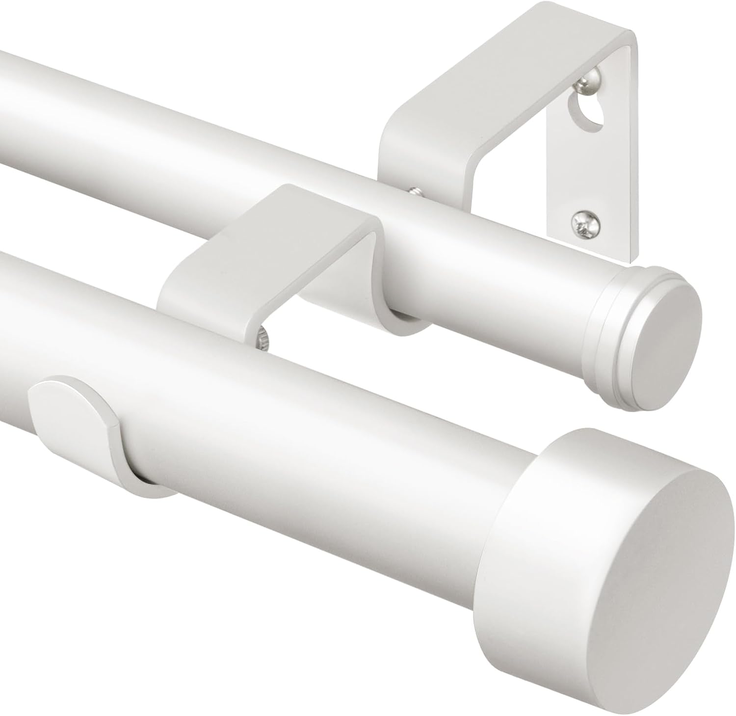 KAMANINA 1 Inch Double Curtain Rod for Windows 72 to 144 Inches (6-12 Feet), White Heavy Duty Drapery Rods, Adjustable Double Rods with End Caps Ivory White 72-144"