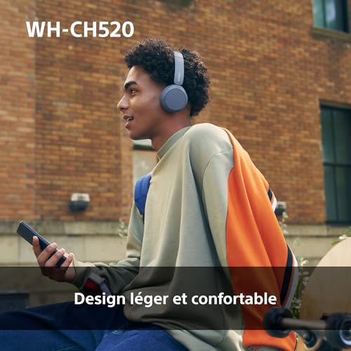 Sony WH-CH520 - Casque Bluetooth sans Fil, Multipoint, Micro intégré - jusqu'à 50 Heures d'autonomie et Charge Rapide - Rose