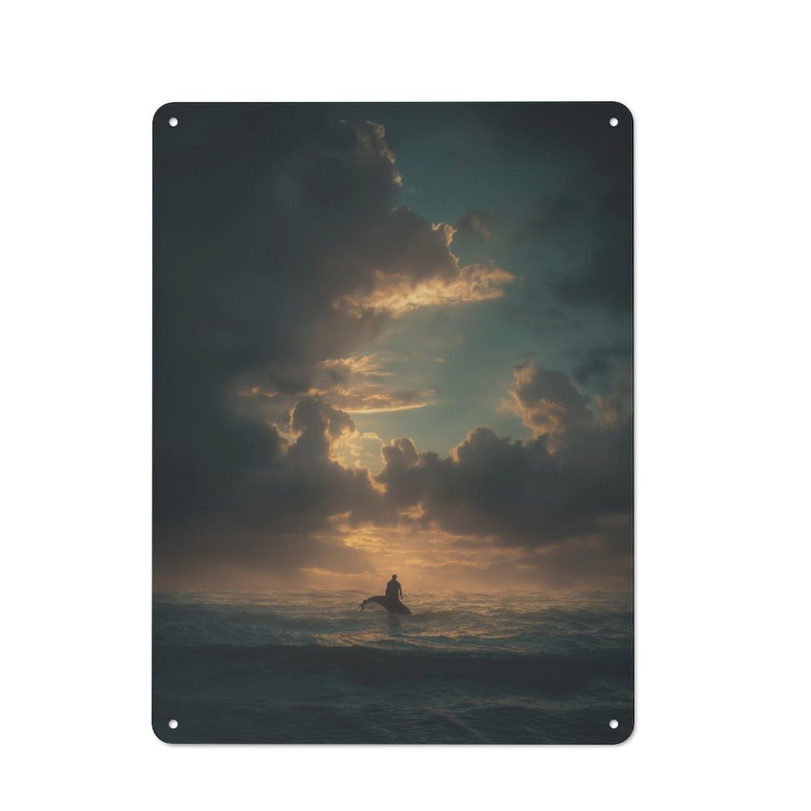 Junmoney Surfer Silhouette At Sunset Metal Wall Plaque With Design 40X30cm, Retro Small Space Decor For Flat, Dorm Room, Lounge Or Cafe