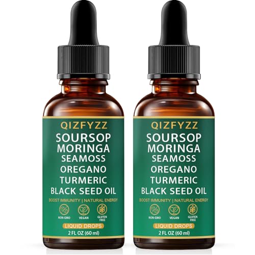 QIZFYZZ Liquid Drops - Soursop Bitters Liquid with Sea Moss Moringa & Turmeric Extract Immune Support and Overall Health Vegan Non-GMO | 2 Fl Oz