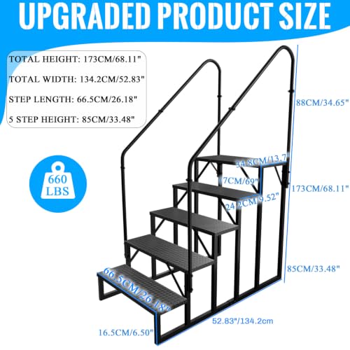 Image of RV Stairs 5 Step Ladder, RV Steps Anti-Slip, Hot Tub Steps with Handrail, 660 lbs RV Ladder for 5th Wheel RV, Mobile Home Stairs(2 Handrails