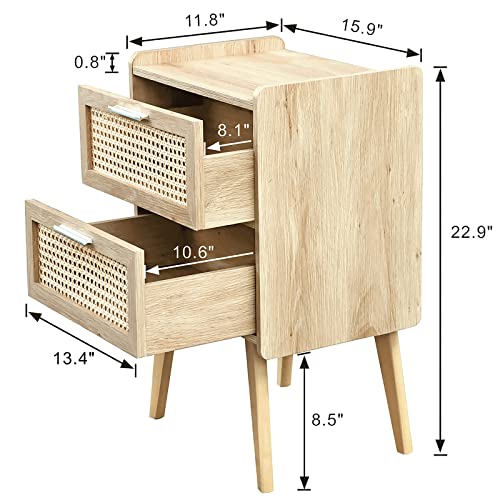 Hhetogol Rattan Nightstand, Rattan Furniture, Rattan Side Table, End Table With Storage, Boho End Table For Bedroom, Living Room, Dormitory - Natural #TOP2