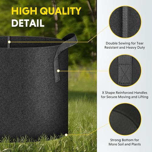 Image of iPower 10 Pack 5 Gallon Grow Bags, Garden Planting Nonwoven Fabric Pots with Reinforced Handle, Heavy Duty and Aeration Planter Pot for Tomato, Fruits, Vegetables and Flowers, 10 Labels Included