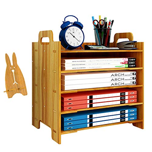 Organisateur de Fichiers de Bureau en Bois à 5 Niveaux, Trieur d'étagère de Rangement pour Organisateur de bac à Lettres en Papier pour Fournitures de Bureau (Cerise) Cover