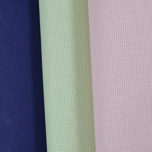 Image of KCS 3 pc of 15 inch x 18 inch(38cmx45cm) Counted Cross Stitch Cotton Aida Cloth Needlework Rolled Fabric Box,18CT,Royal Blue+Light Green+Pink